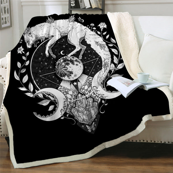 Moon Elf Children's Art Bed Blanket Wolf And Galaxy Pattern Blanket
